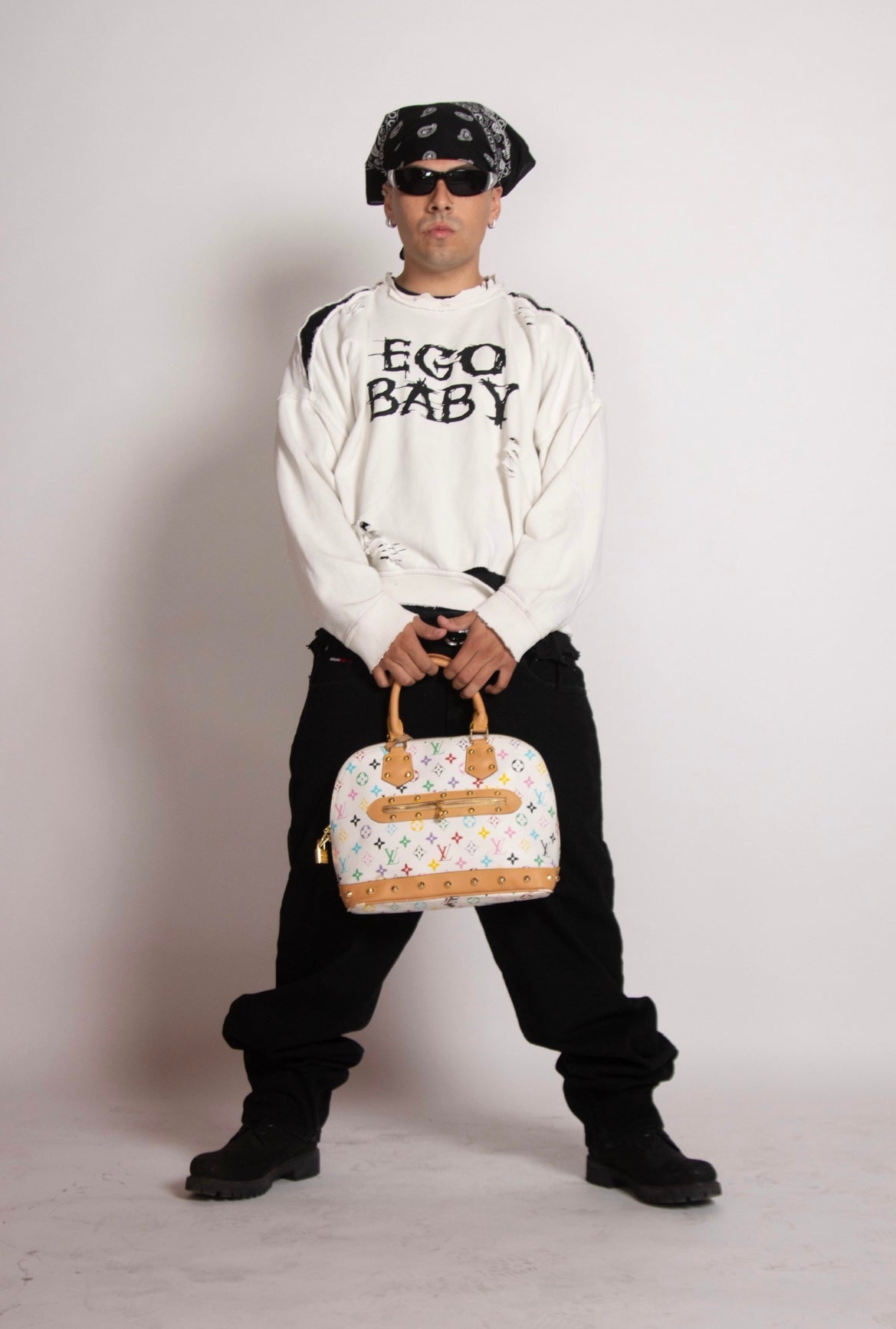 EGO BABY 1-1 white/Black scratched crewneck